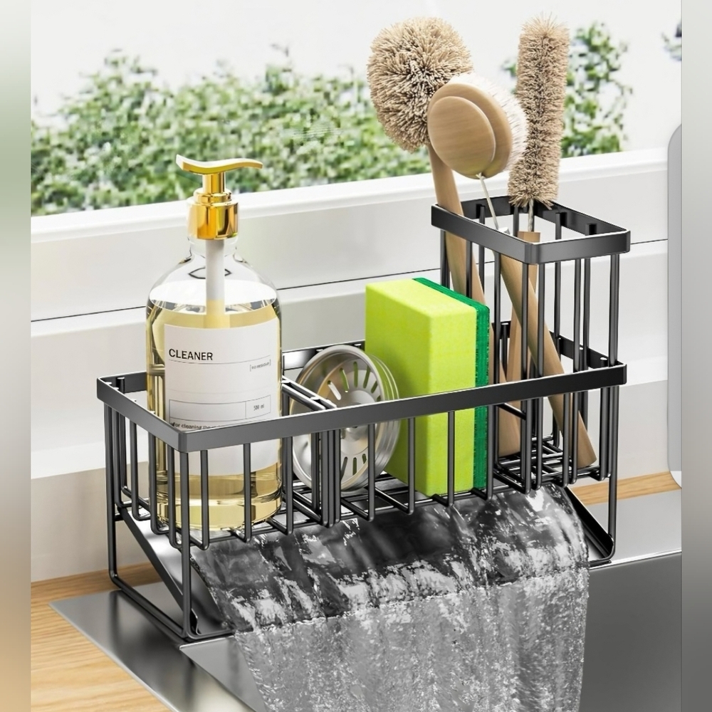 Cisily Kitchen Sink Caddy Organzier with High Brush Holder